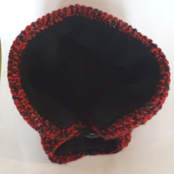 Hood Hat Reversible Red Black Knit Polarfleece OOAK Hand Made - Picture 6 of 8
